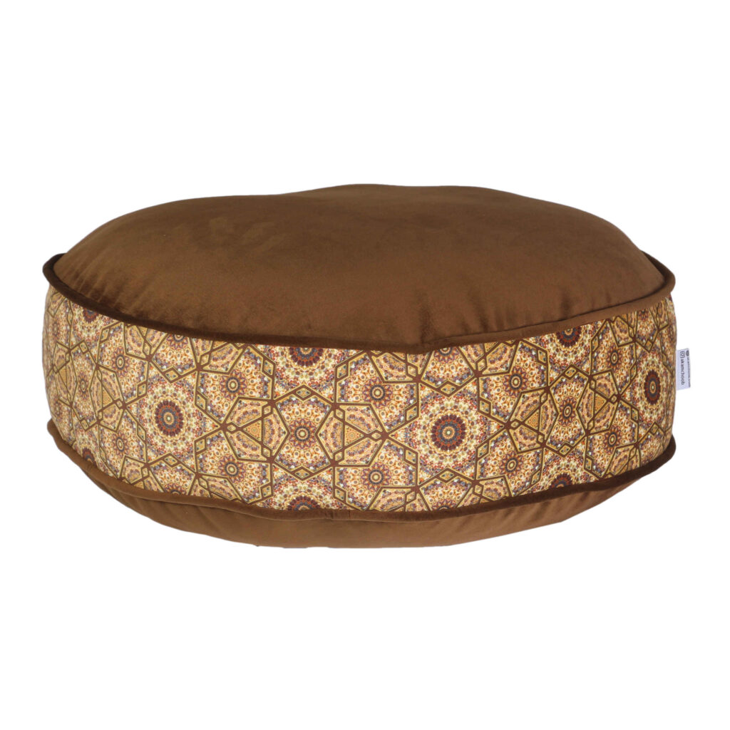 Pouf boho rond en velours inspiré de l'art persan marron Yaghma