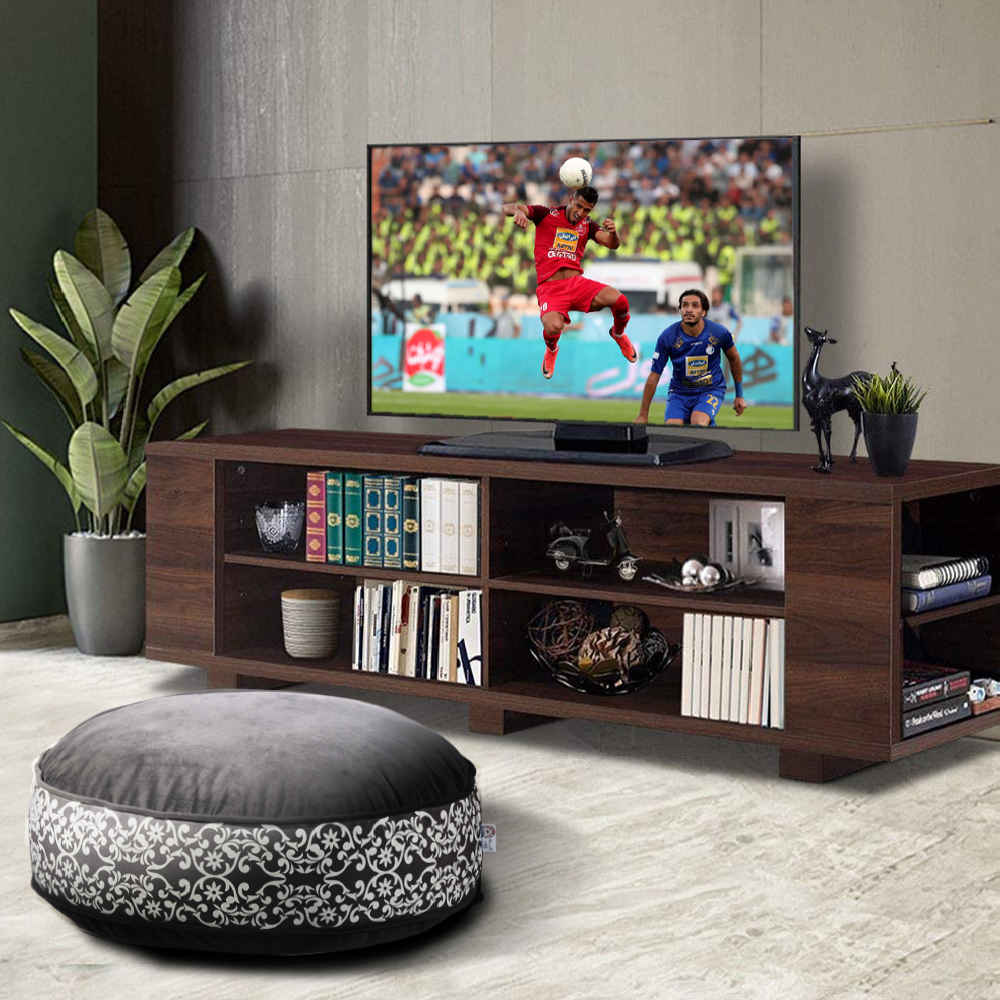 Pouf boho rond en velours inspiré de l’art persan gris Malih