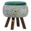 Pouf rond en velours avec pieds en bois inspiré de l'art persan vert Emad