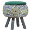 Pouf rond en velours avec pieds en bois inspiré de l'art persan vert Emad