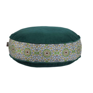 Pouf boho rond en velours inspiré de l’art persan vert Haleh
