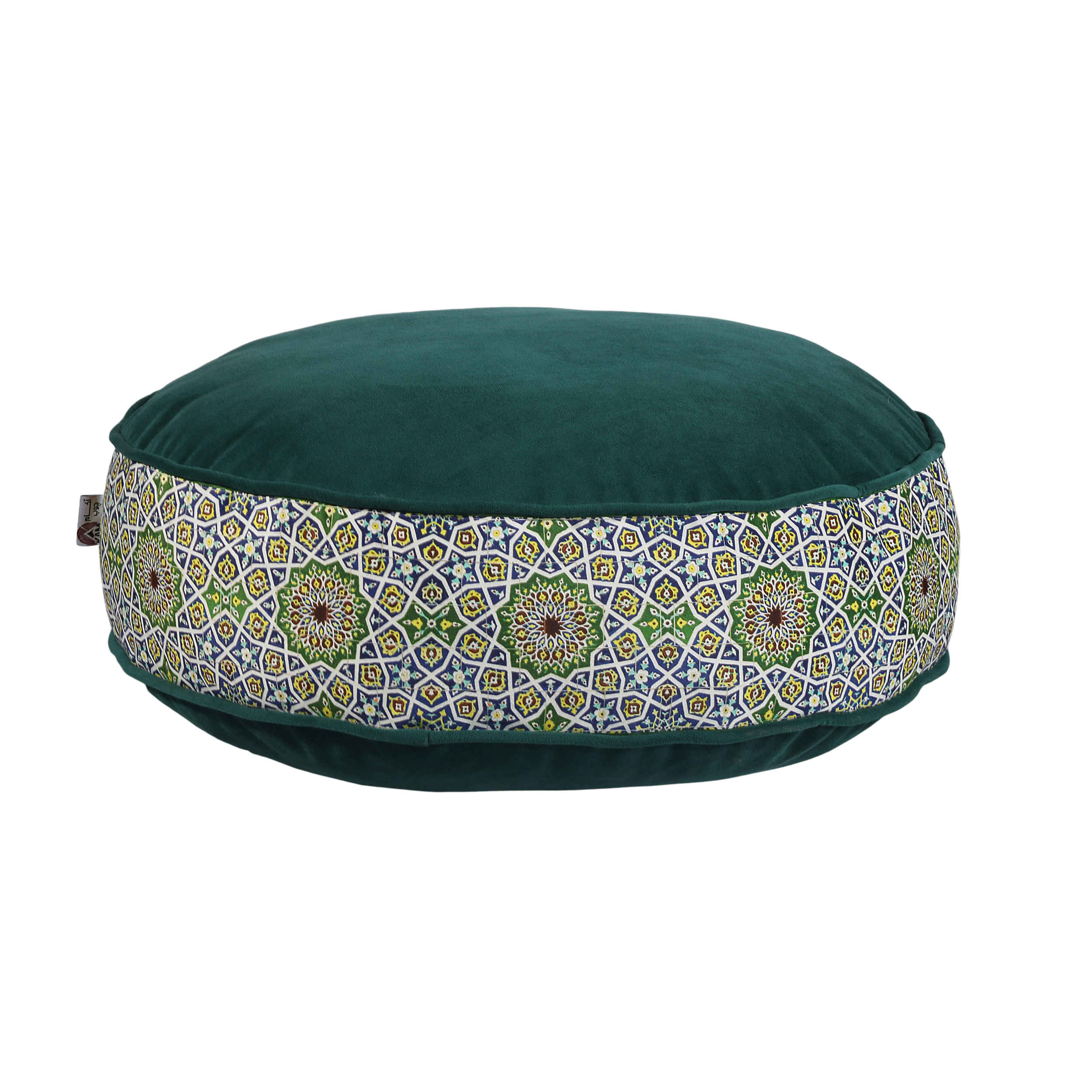 Pouf boho rond en velours inspiré de l'art persan vert Haleh