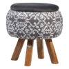 Pouf rond en velours avec pieds en bois inspiré de l'art persan gris Dorsa
