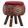 Pouf rond en velours avec pieds en bois inspiré de l'art persan bordeaux Fatima