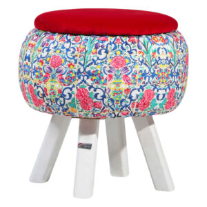 Pouf rond en velours avec pieds en bois inspiré de l’art persan bordeaux Hanife