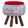Pouf rond en velours avec pieds en bois inspiré de l'art persan bordeaux Hanife