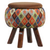 Pouf rond en velours avec pieds en bois inspiré de l'art persan marron Mahta