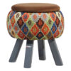 Pouf rond en velours avec pieds en bois inspiré de l'art persan marron Mahta