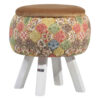 Pouf rond en velours avec pieds en bois inspiré de l'art persan marron Negar
