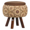 Pouf rond en velours avec pieds en bois inspiré de l'art persan marron Raha
