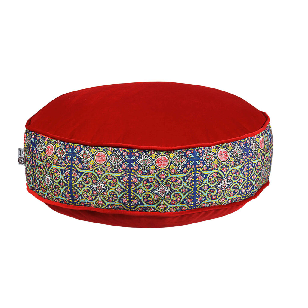 Pouf boho rond en velours inspiré de l'art persan rouge Alma