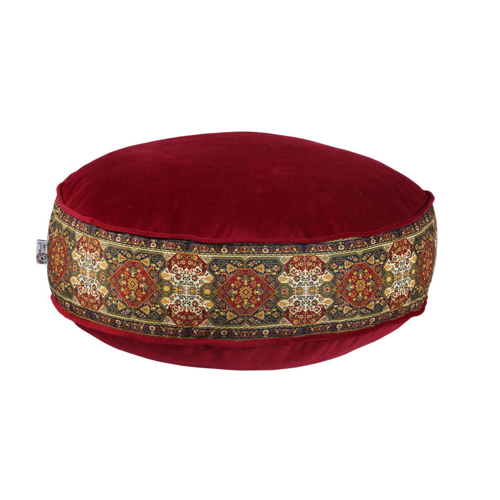 Pouf boho rond en velours inspiré de l'art persan rouge Hana