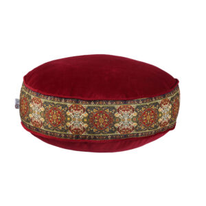 Pouf boho rond en velours inspiré de l’art persan rouge Hana