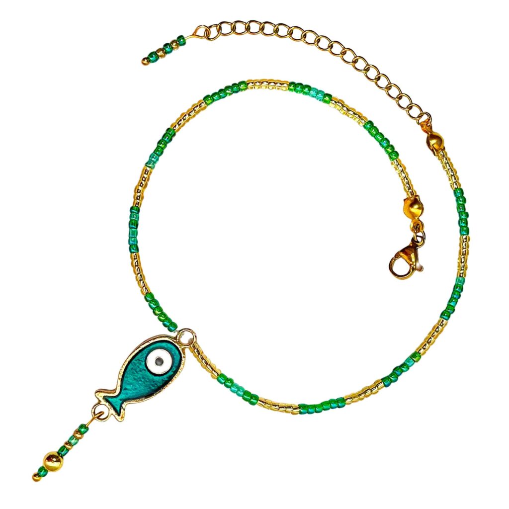Bracelet Cheville en Acier Cheshm Nazar Modèle Fish (Perlé)