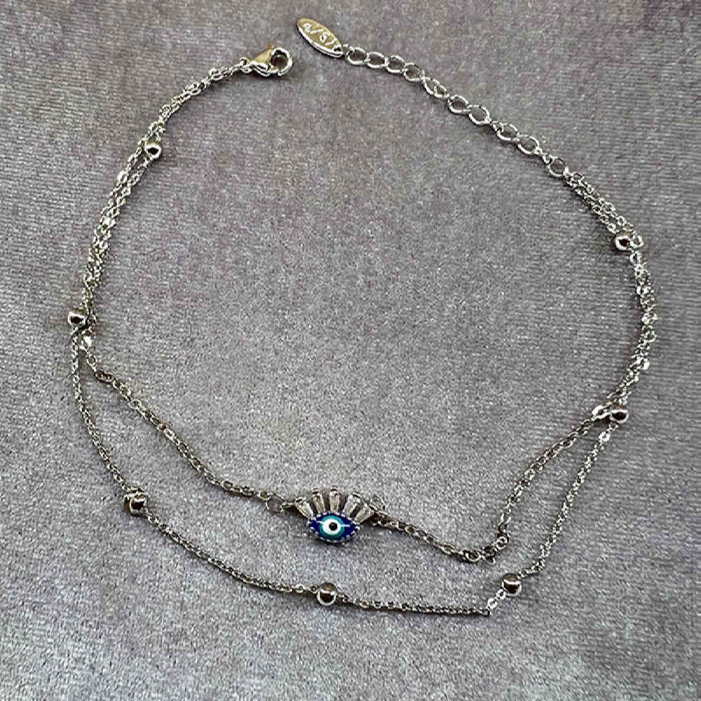Bracelet Cheville en Acier Cheshm Nazar Modèle Mahta (Version Empilée)