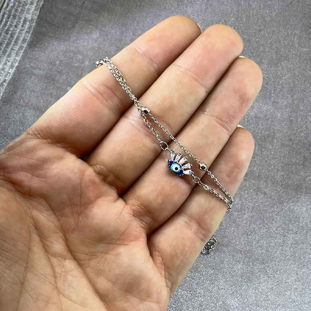 Bracelet Cheville en Acier Cheshm Nazar Modèle Mahta (Version Empilée)