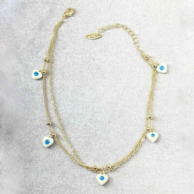 Bracelet Cheville en Acier Cheshm Nazar Modèle Nahid (Version Empilée)