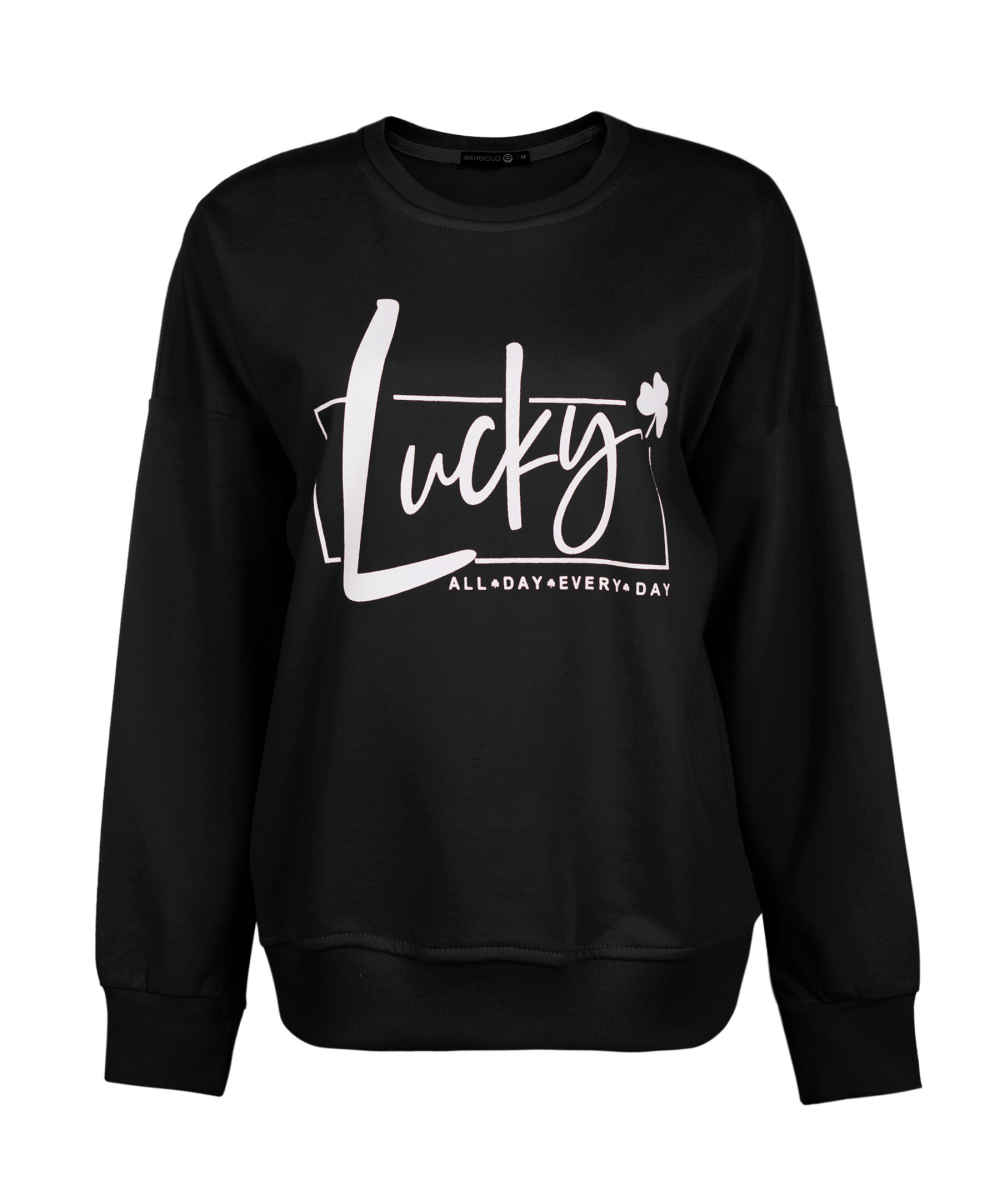 Sweat-shirt décontracté pour femme Col rond Modèle Lucky