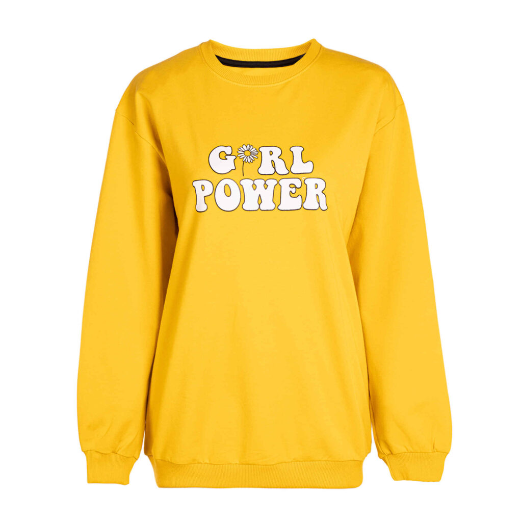 Sweat-shirt jaune décontracté pour femme Modèle Power Girl