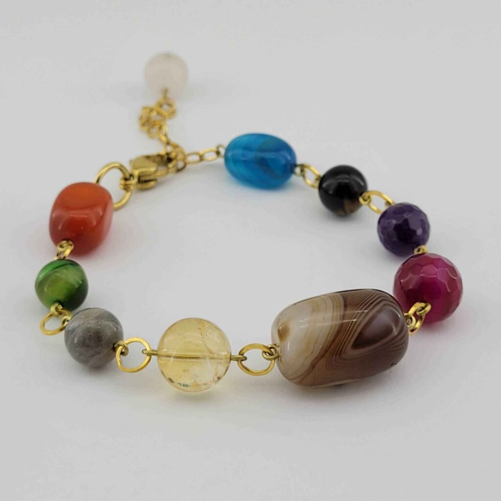 Bracelet Perlé pour Femme – Améthyste & Agate Chakras