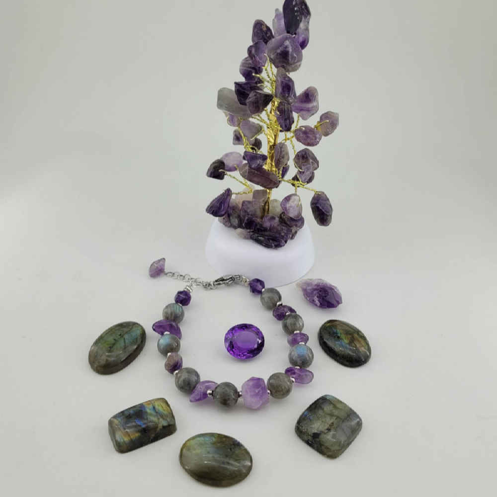 Bracelet Perlé pour Femme – Améthyste & Labradorite