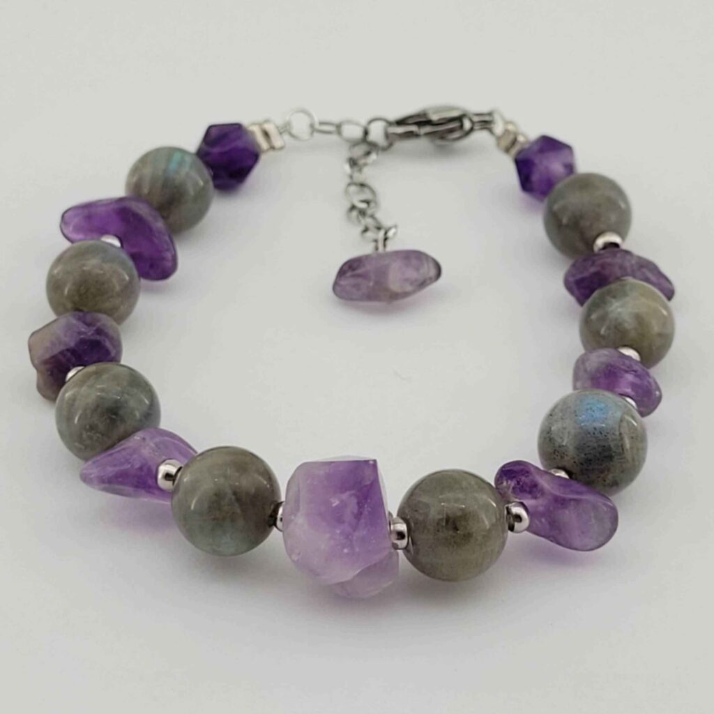 Bracelet Perlé pour Femme – Améthyste & Labradorite