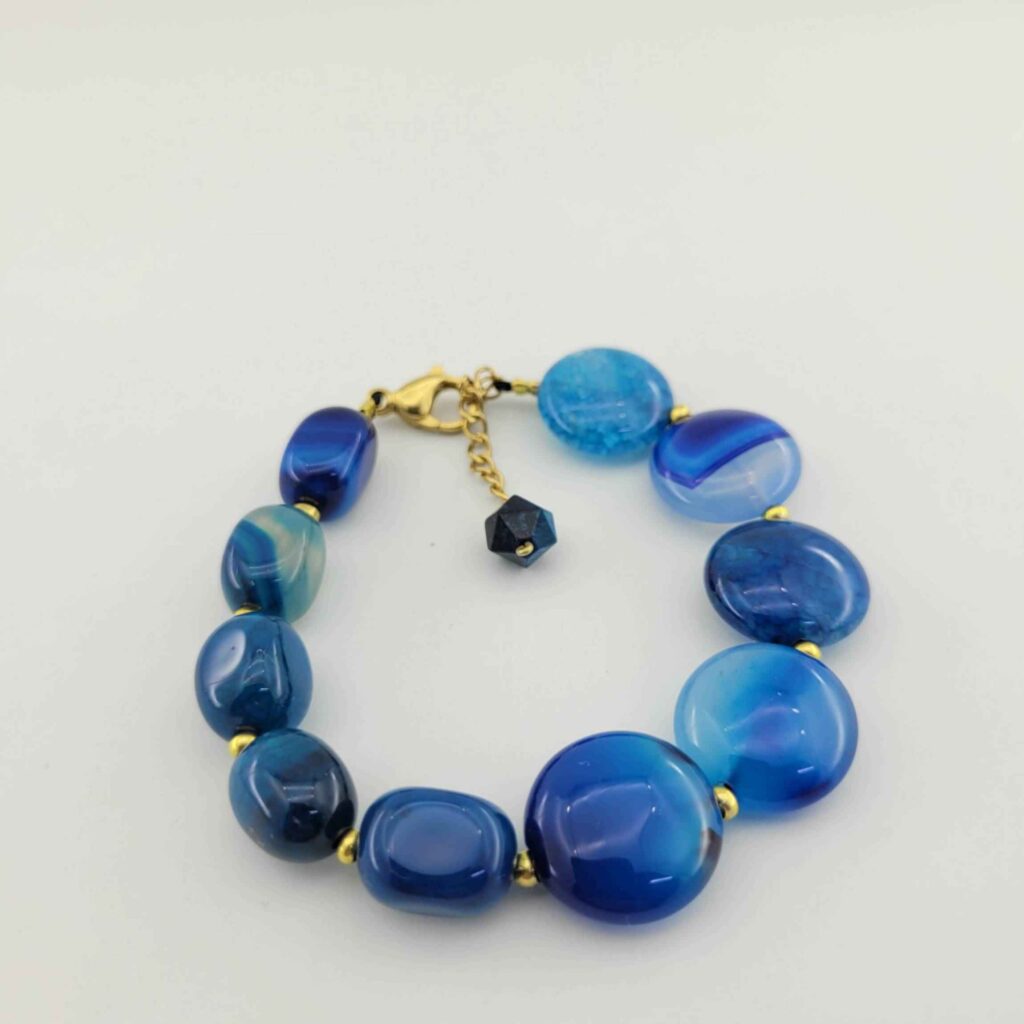 Bracelet Perlé pour Femme – Agate Bleue