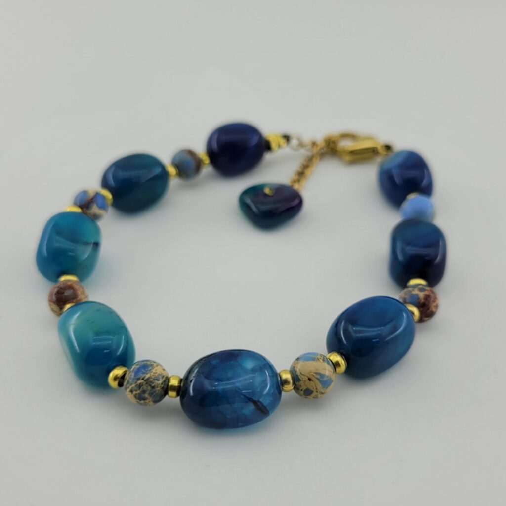 Bracelet Perlé pour Femme – Agate Bleue & Turquoise