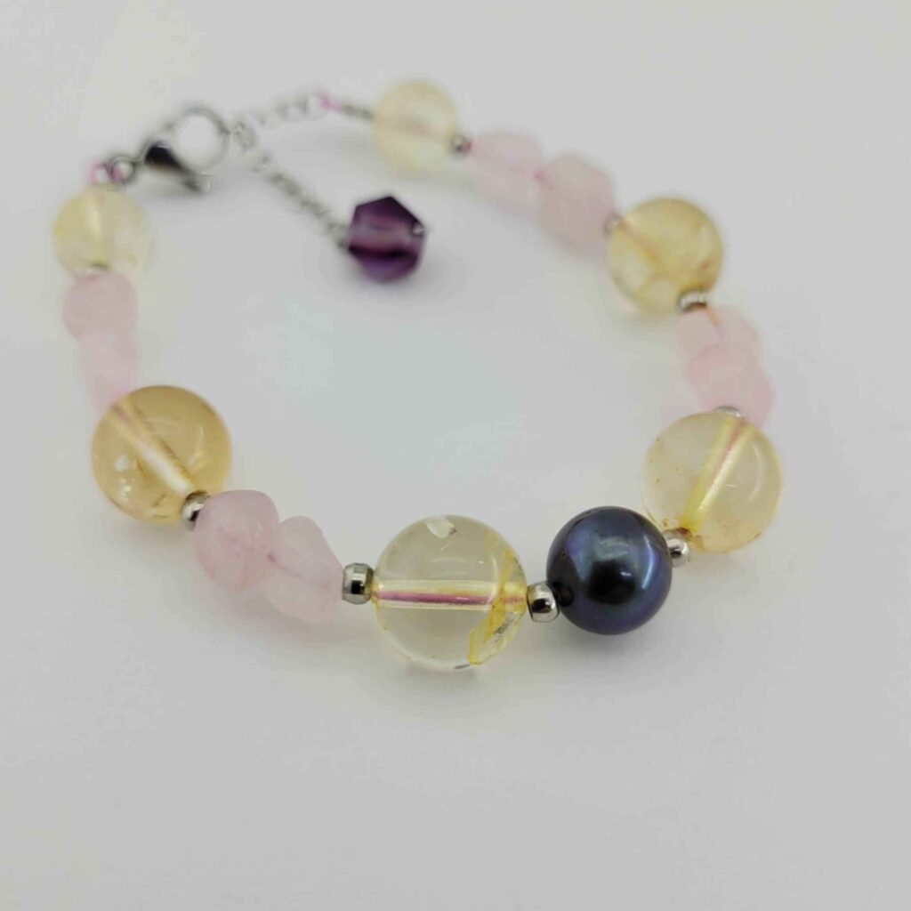 Bracelet Perlé pour Femme – Citrine et Quartz Rose