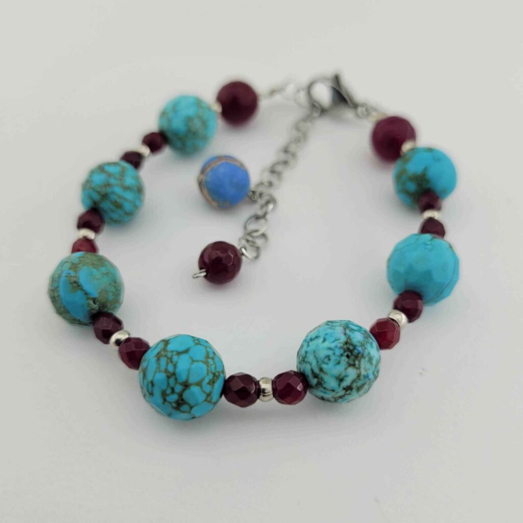 Bracelet Perlé pour Femme – Rubis & Pierre Turquoise