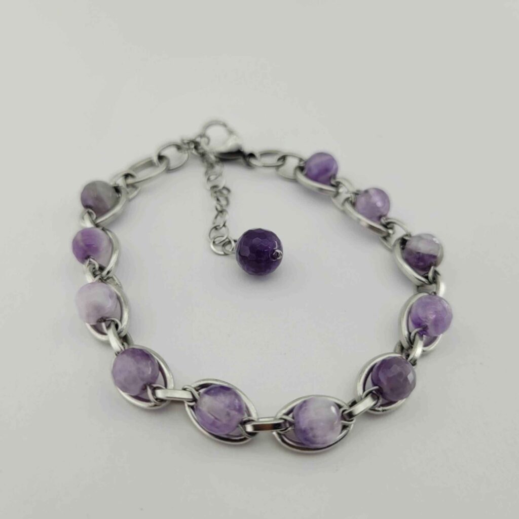 Bracelet Perlé pour Femme – Pierre d'Améthyste Violette