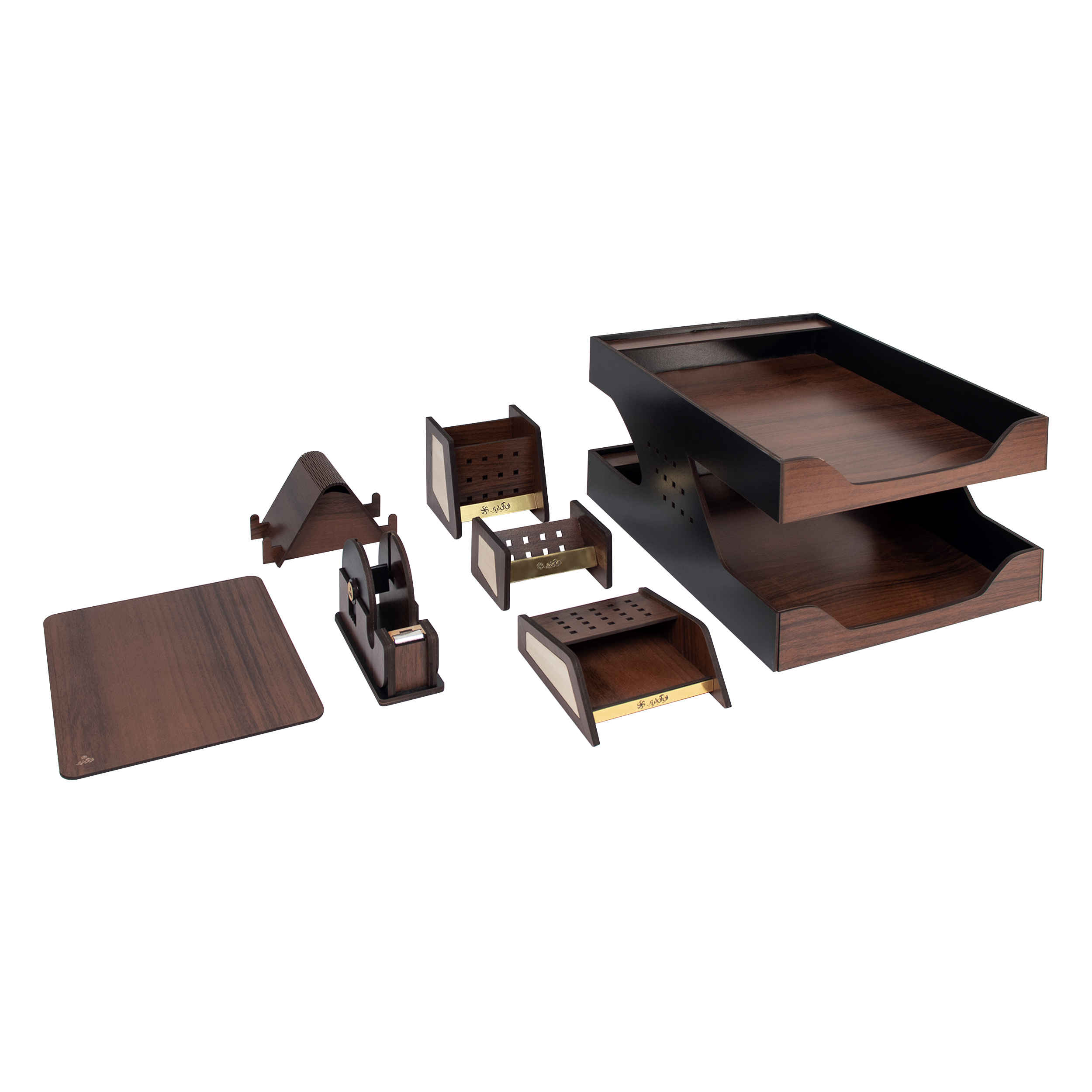 Ensemble d’accessoires de bureau en bois – Modèle Diplomate (7 pièces)