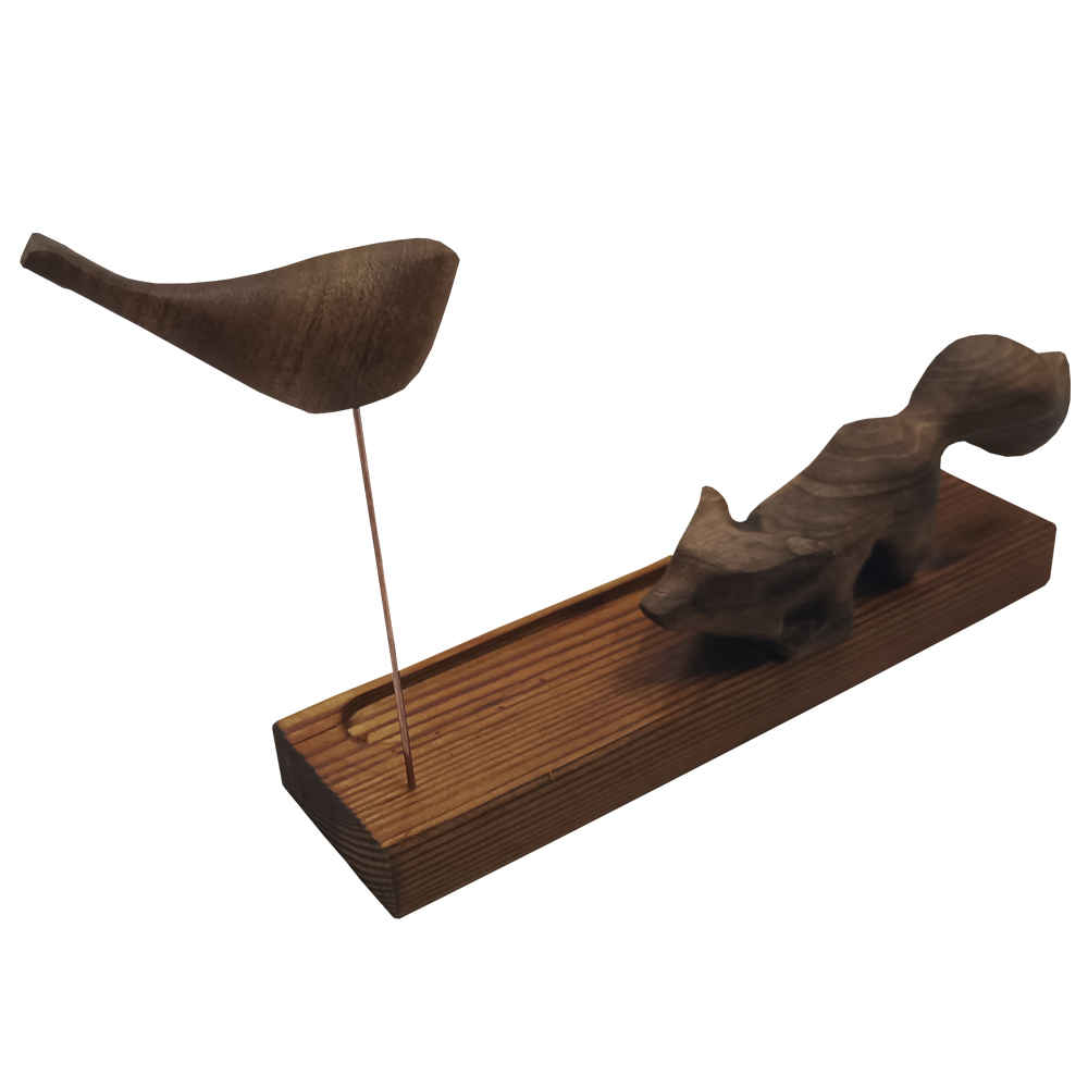 Porte-encens en bois – Modèle Oiseau & Renard (Lot de 2)
