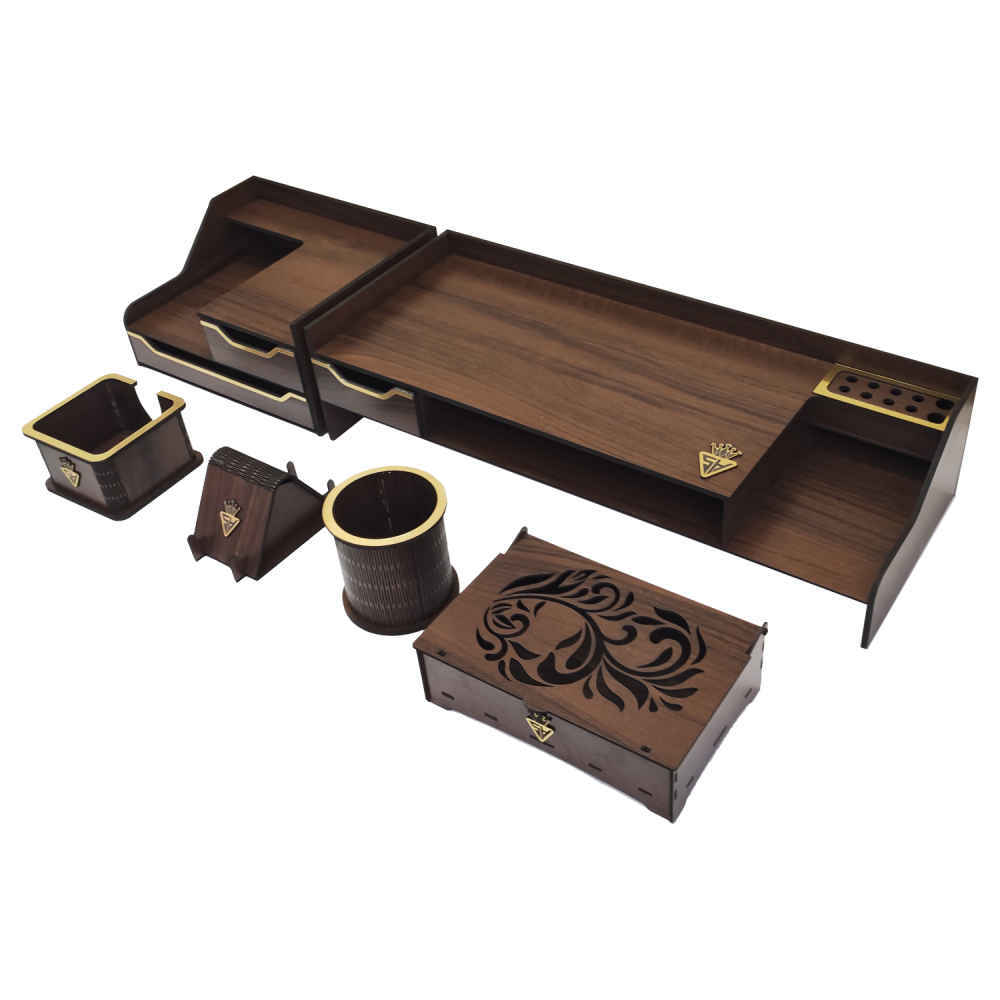 Accessoires organiseur de bureau en bois – Modèle Parseh (6 pièces)