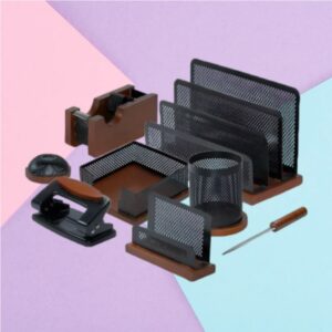 Accessoires organiseur de bureau en bois – Modèle Nahid (8 pièces)