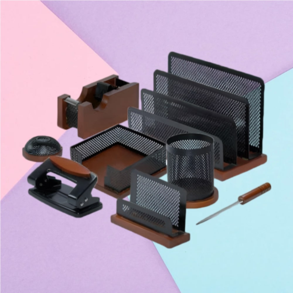 Accessoires organiseur de bureau en bois – Modèle Nahid (8 pièces)
