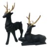 Ensemble de 2 figurines géométriques de cerf cubisme en polyester noir - Artistique