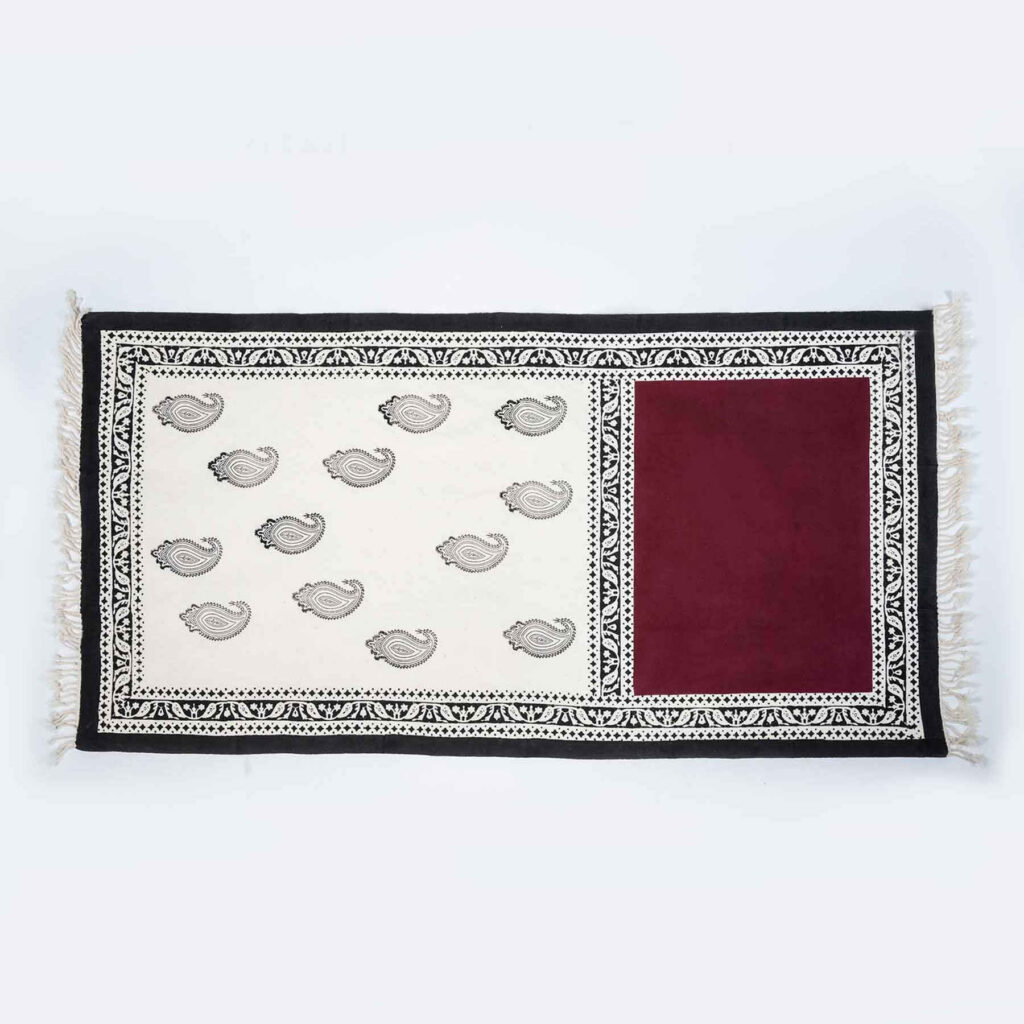 Chemin de table en lin imprimé au block fait main Aghigh