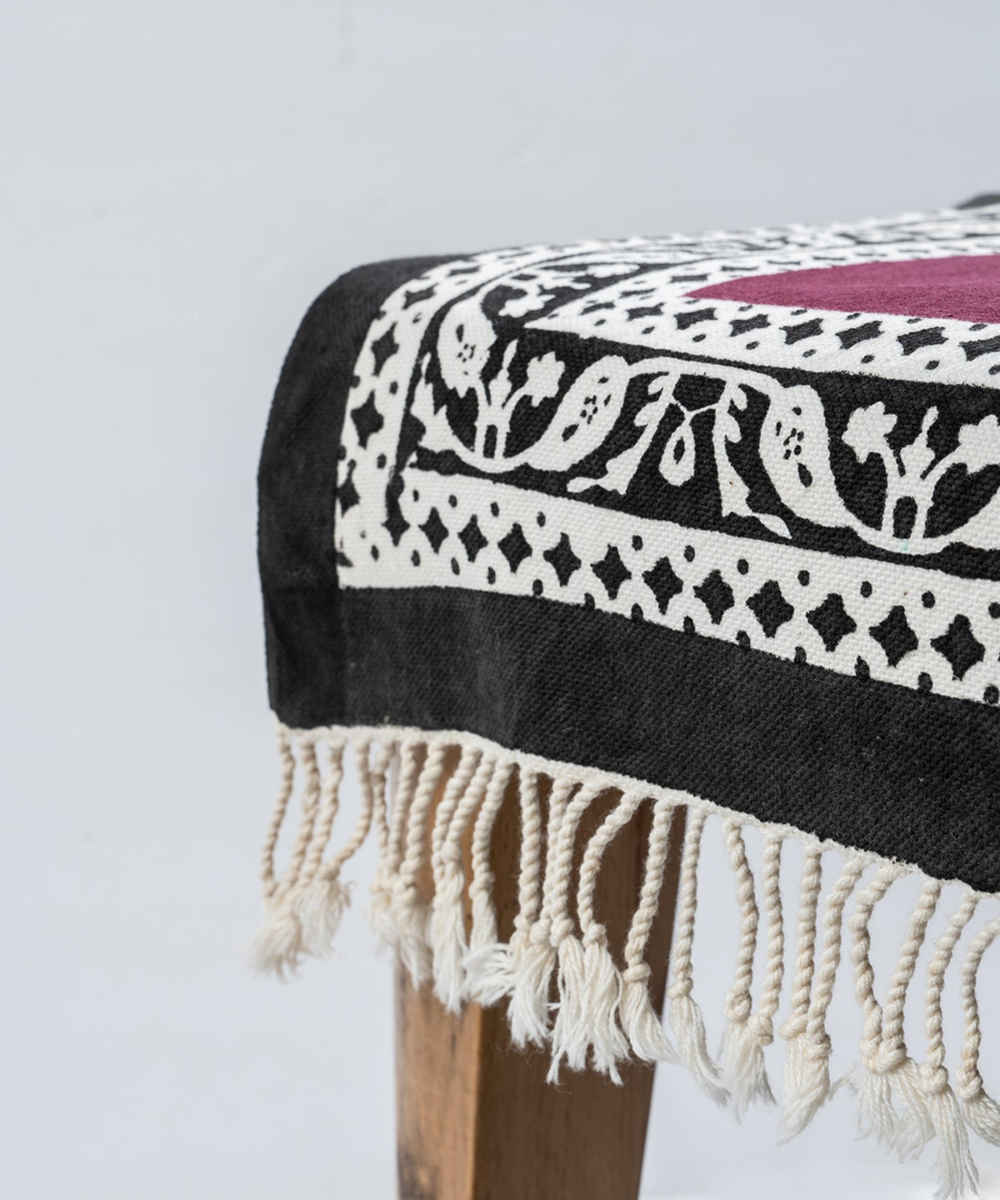 Chemin de table en lin imprimé au block fait main Aghigh