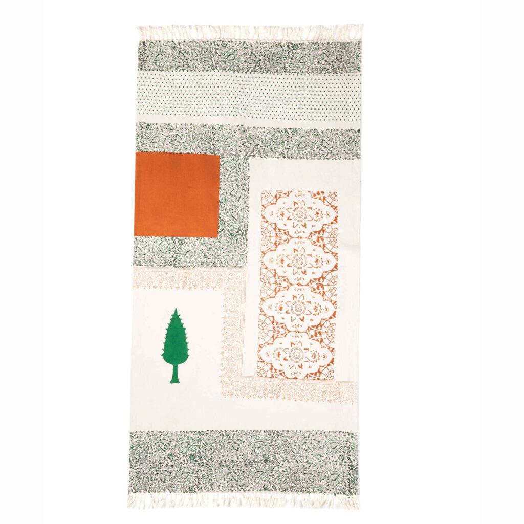 Chemin de table en lin imprimé au block fait main Borna