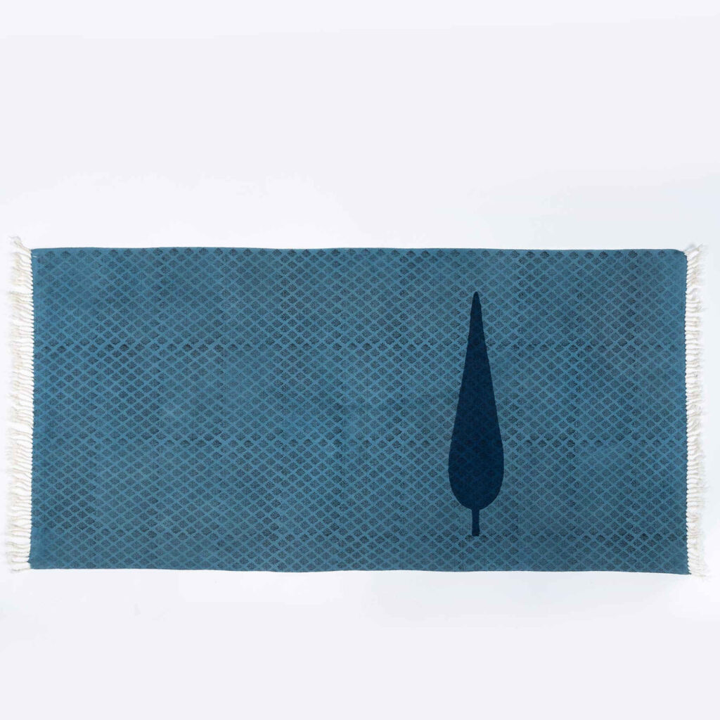 Chemin de table en lin imprimé au block fait main Keshtzaar