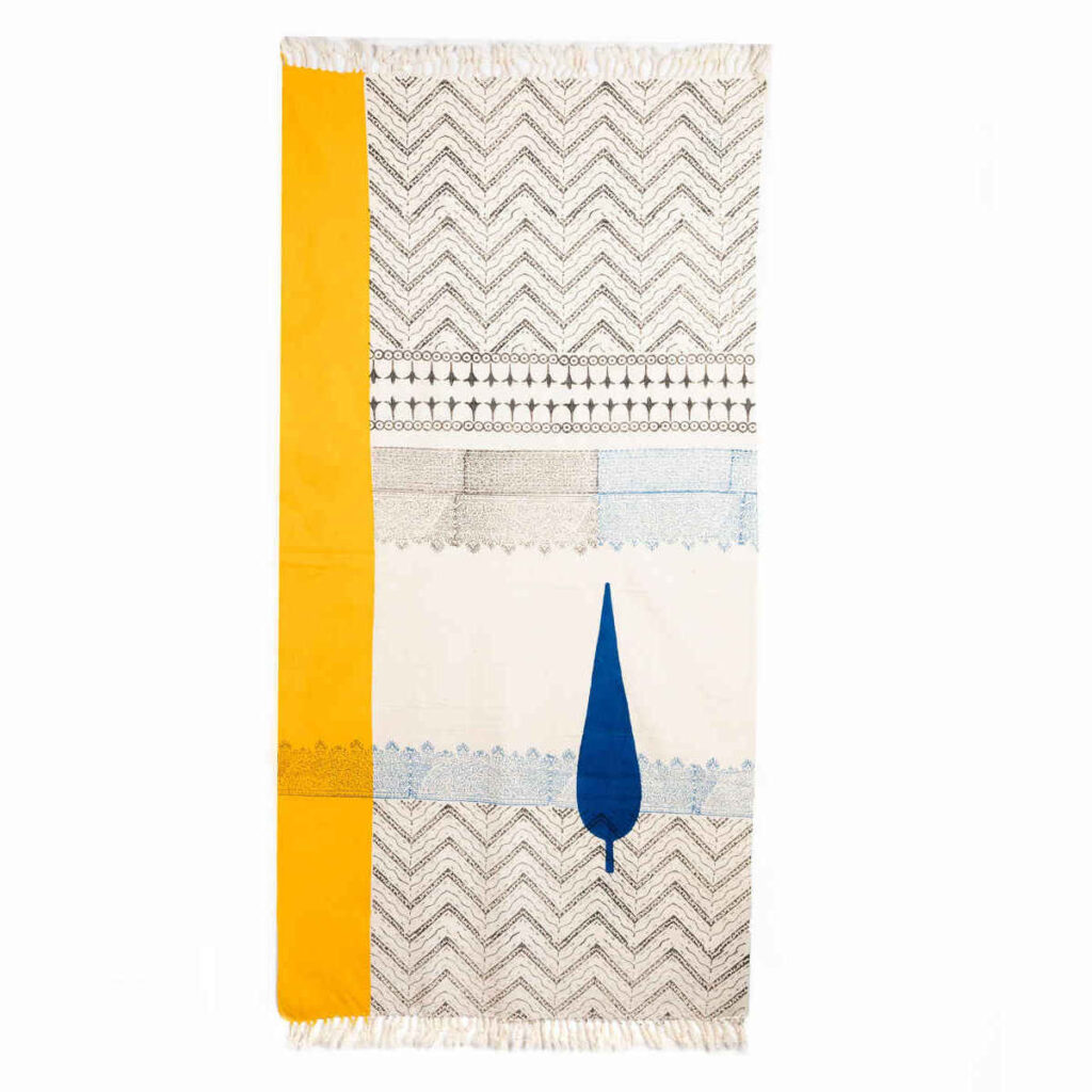 Chemin de table en lin imprimé au block fait main Sarv Ghajar