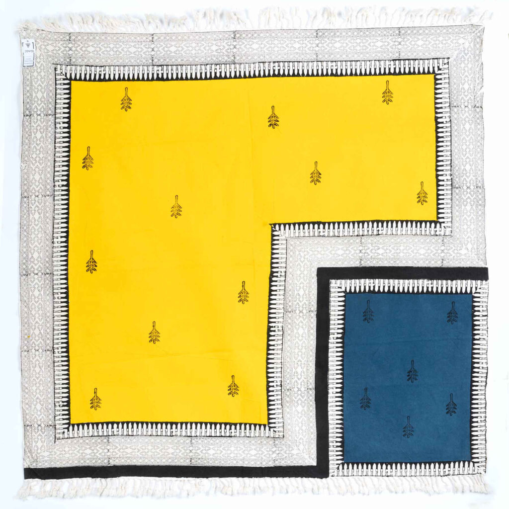 Nappe en lin imprimé au block modèle Techra