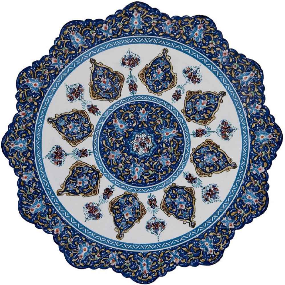 Assiette Décorative en Cuivre Peinte à la Main avec Émail Persan Minakari Narenj
