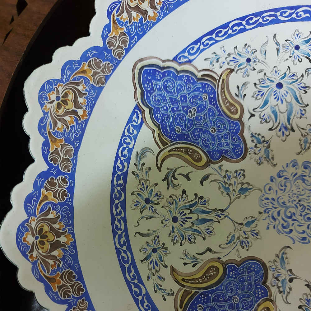 Assiette Décorative en Cuivre Peinte à la Main avec Émail Persan Minakari Tazhib