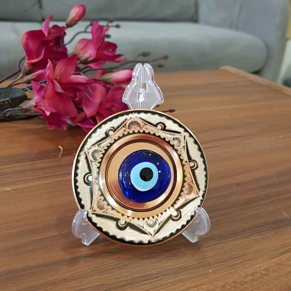 Assiette Décorative en Cuivre Peinte à la Main avec Émail Persan Minakari Œil Turc