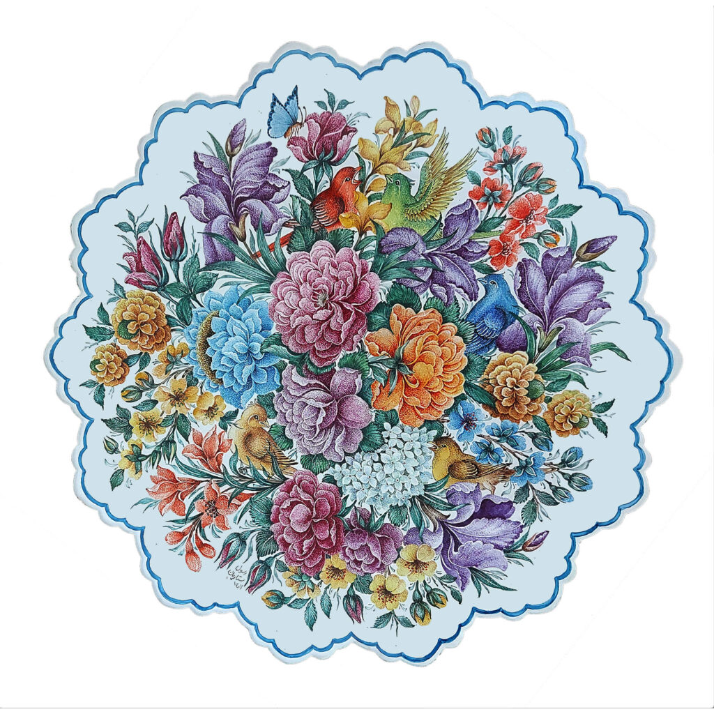 Assiette Décorative en Cuivre Peinte à la Main avec Émail Persan Minakari Paradis