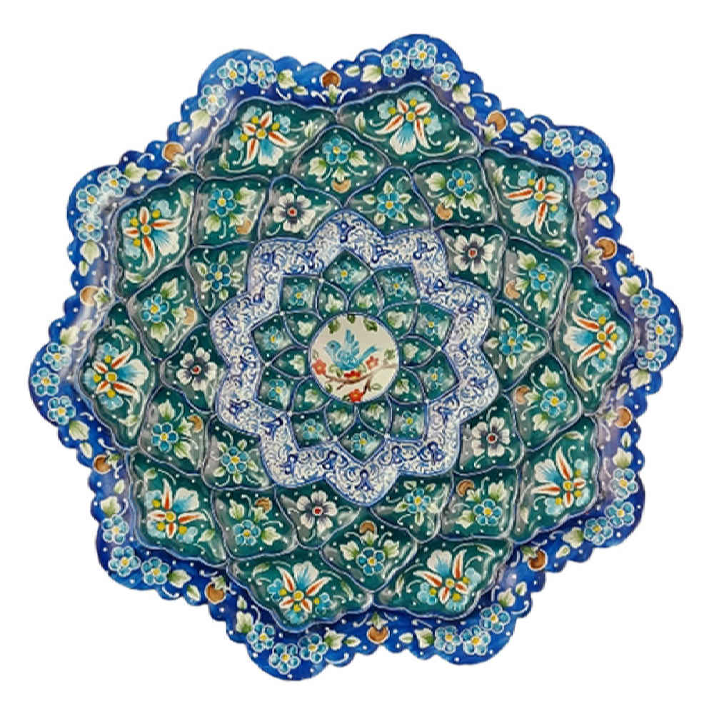 Assiette Décorative en Cuivre Peinte à la Main avec Émail Persan Minakari Taranom