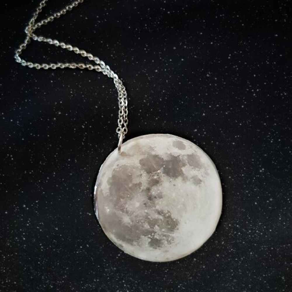 Pendentif Collier Résine Femme Artisanal Lune