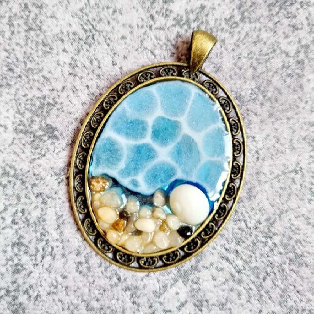 Pendentif Collier Résine Femme Artisanal Mer